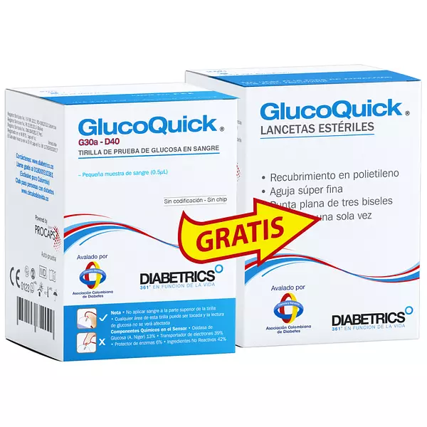 Tiras Reactivas Glucoquick + Lancetas