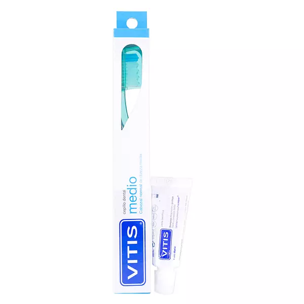 Cepillo Mediano Vitis + Crema Dental Blanqueadora