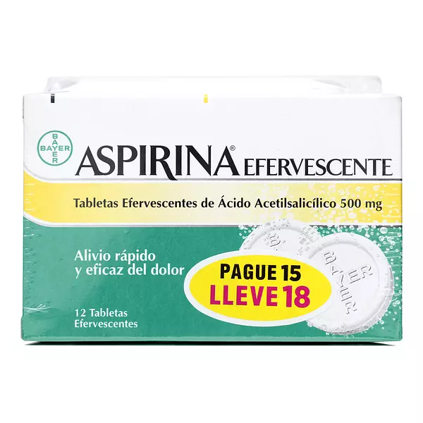 Aspirina Efervescente Pague 15 Lleve 18 Tabletas