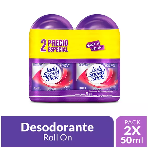 2 Desodorante Lady Roll On Doble Defense Floral Fresh 50 Ml