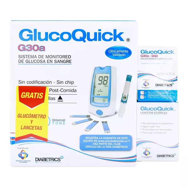 Tiras Glucoquic +Glucometro G30a+Lancetas