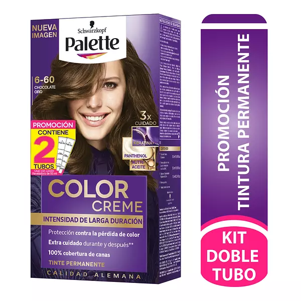 Tinte Palette Color Crema Kit 6-60 Chocolate Oro + Dos Tubos