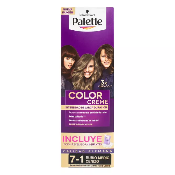 Tinte Palette Color Crema 7-1 Rubio Medio Cenizo