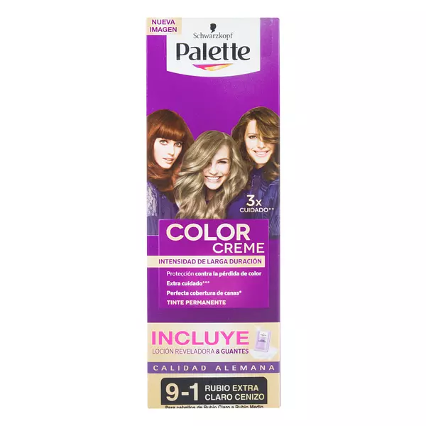 Tinte Palette Color Crema 9-1 Rubio Extra Claro Cenizo