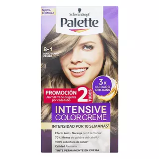 Tinte Palette Color Crema Kit 8-1 Rubio Claro Cenizo+2 Tubos