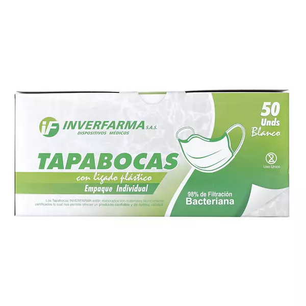 Tapaboca Desechable Blanco Empaque Individual Inverfarma