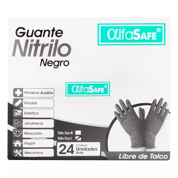 Guantes Nitrilo Alfasafe Negro Talla L