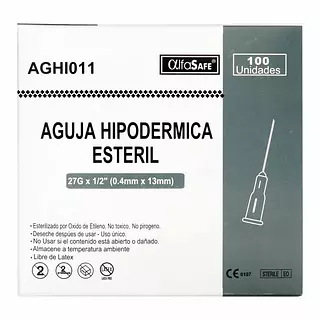 Aguja Hipodermica Alfa 27 G X 1/2