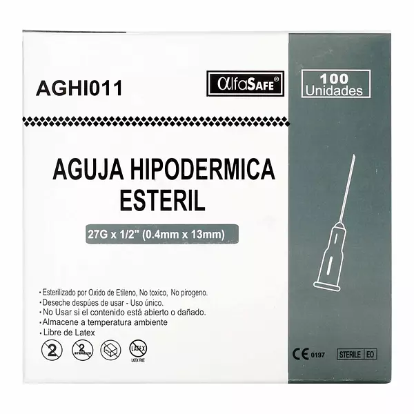 Aguja Hipodermica Alfa 27g X 1/2