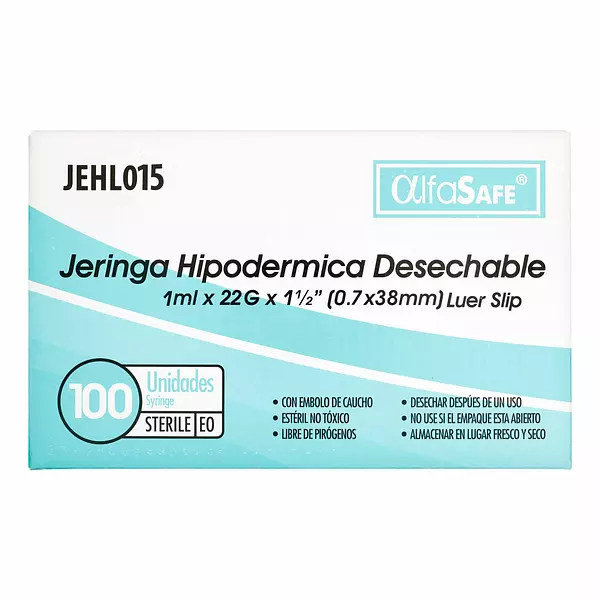 Jeringa Alfa Hipodermica 3p 1ml 22 Gr X 1 1/2