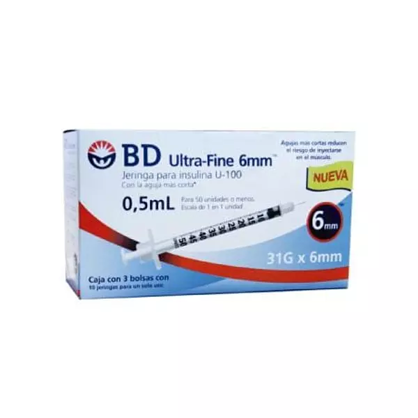 Jeringa Bd Insulina 0.5 Ml 31gr X6 Mm