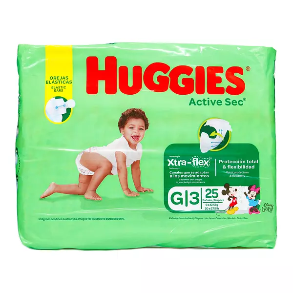 Pañal Pañales Huggies Active Sec Etapa 3 Grande 25 Unds