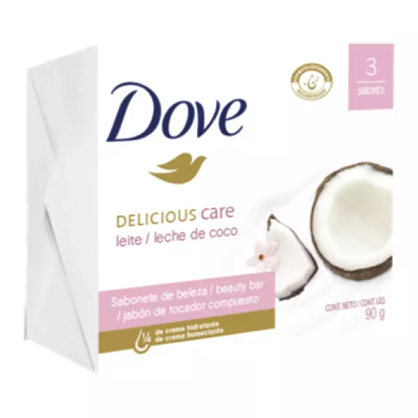 3 Jabon Dove Leche De Coco 90 Gr