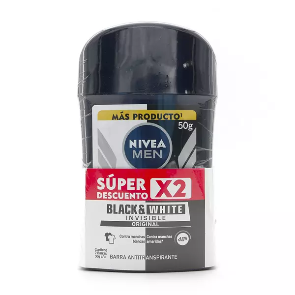 2 Desodorante Nivea Barra Black White 50 Gr Super Oferta