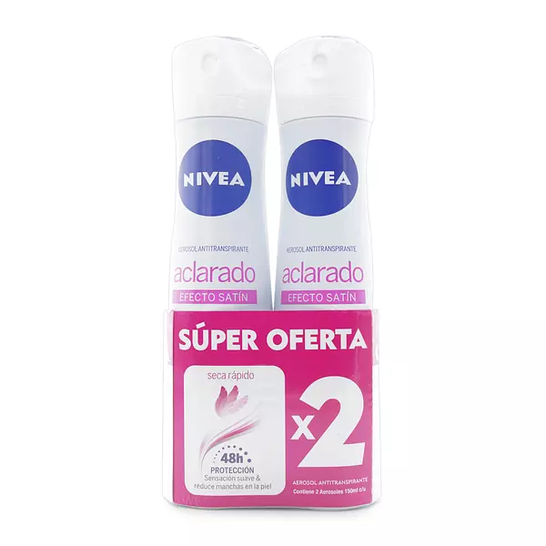 2 Desodorante Nivea Spray Aclarante Efecto Satín 150 Ml