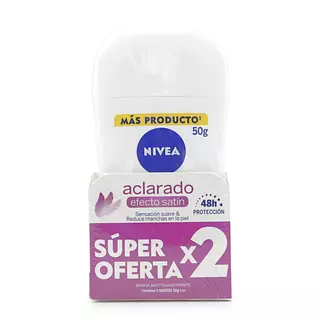 2 Desodorante Nivea Barra Aclarado Efecto Satín 50 Gr Oferta