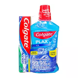 Enjuague Colgate Plax Ice 500 Ml + Crema Triple Accion