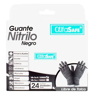 Guantes Nitrilo Alfasafe Negro Talla M