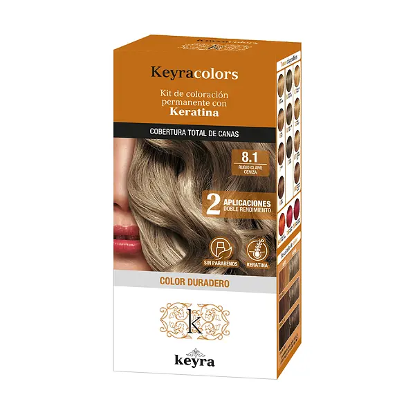 Tinte Keyra Kit 8.1 Rubio Claro Ceniza