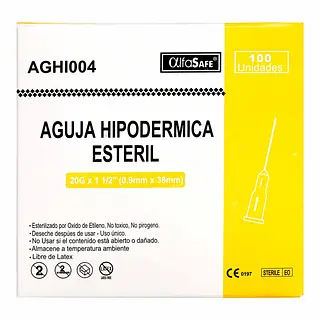 Aguja Hipodermica Alfa 20g X 1 1/2
