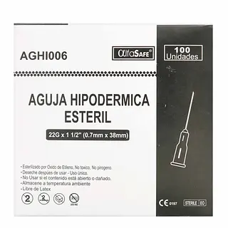 Aguja Hipodermica Alfa 22g X 1 1/2
