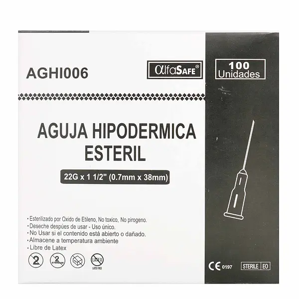 Aguja Hipodermica Alfa 22g X 1 1/2