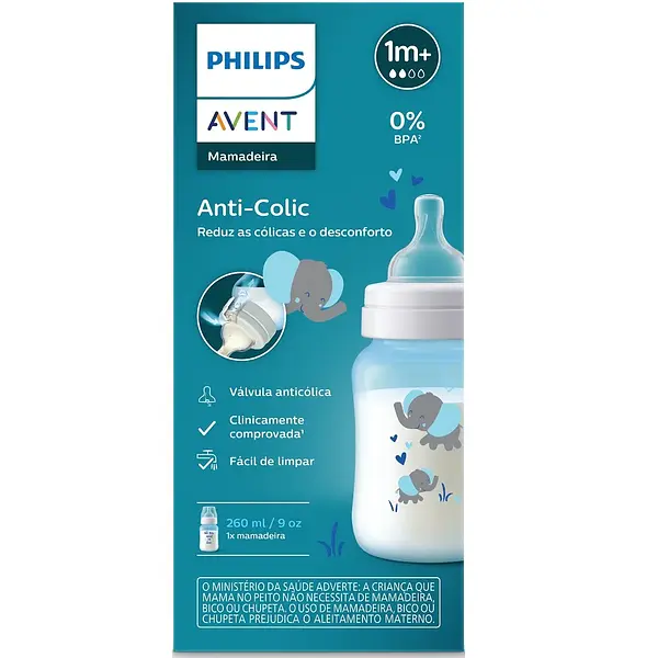 Tetero Válvula Anticólicos Azul Elefante 1m+