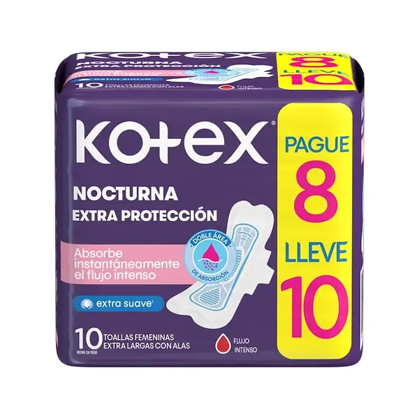 Toallas Kotex Nocturna Extra Protección Pague 8 Lleve 10